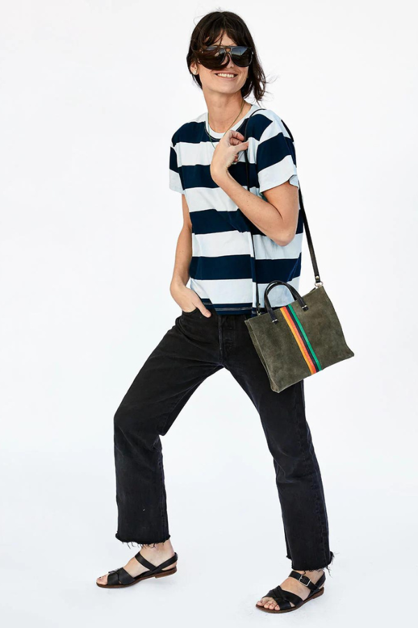 Clare V | Petit Simple Tote - Suede Army Stripe