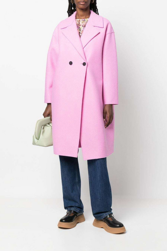 Harris Wharf | Light Pressed Wool Double Breasted Overcoat - Pink