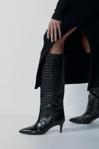La Tribe | Jess Western Boot - Black Pebbled Leather