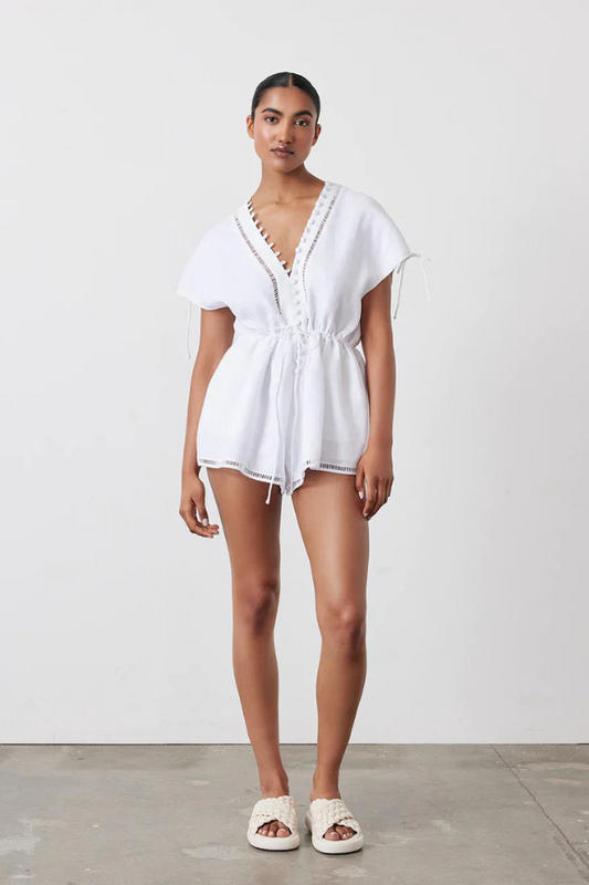 Joslin | Mary Lin Linen Ramie Playsuit - Optical White