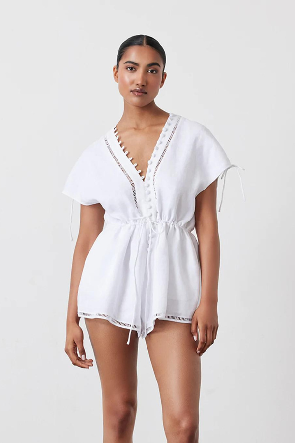 Joslin | Mary Lin Linen Ramie Playsuit - Optical White